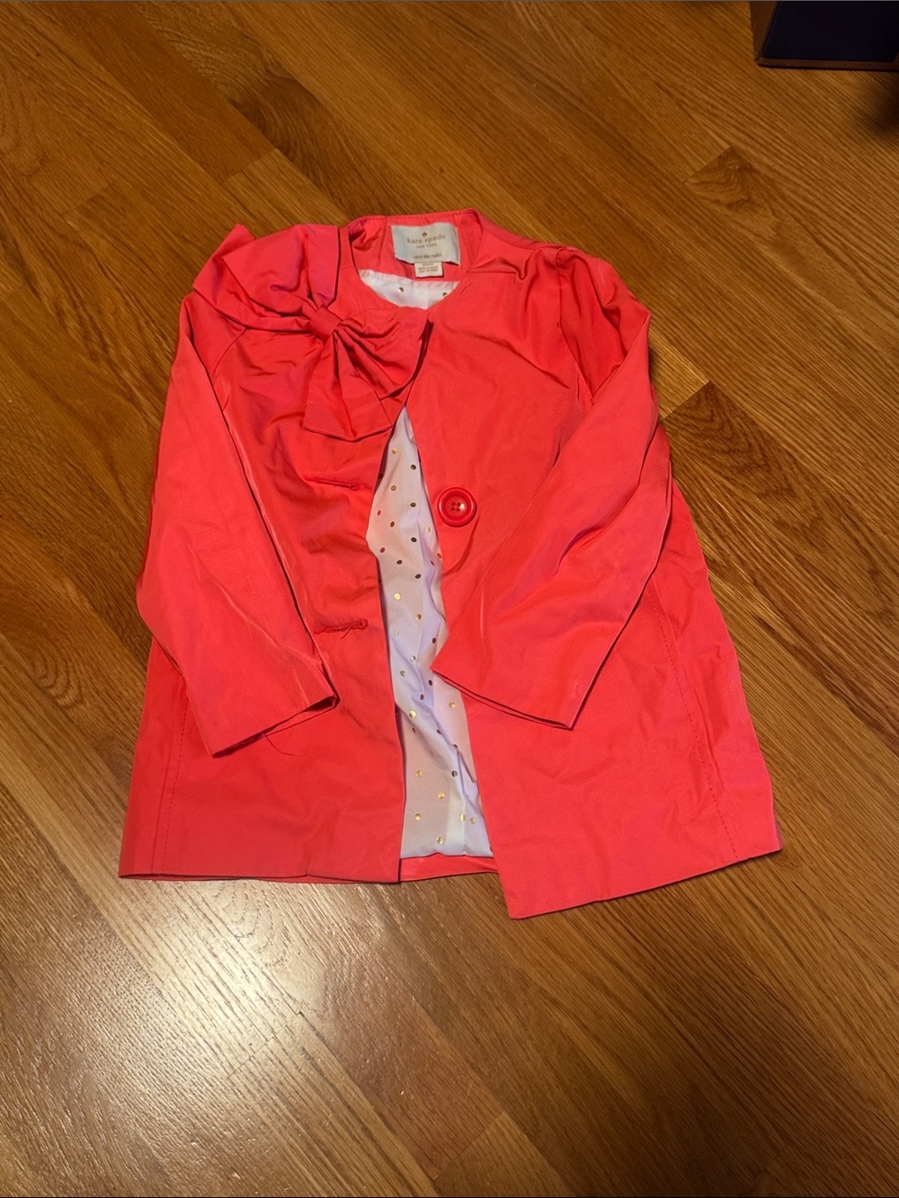 kate spade Girls Bright Coral Pink Bow-Accent Coat - Picture 1 of 4